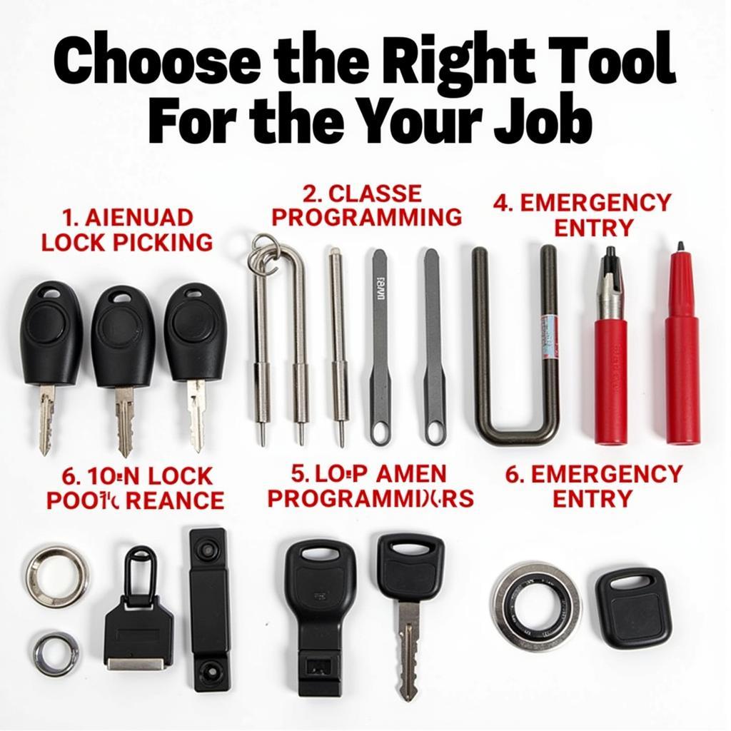 Assortment of Car Lock Tools Organized by Task