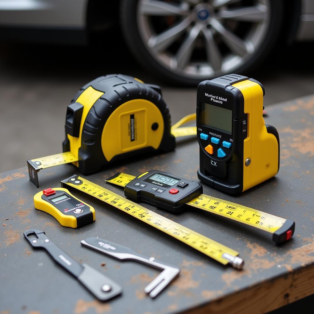 Different tools for measuring car dimensions accurately