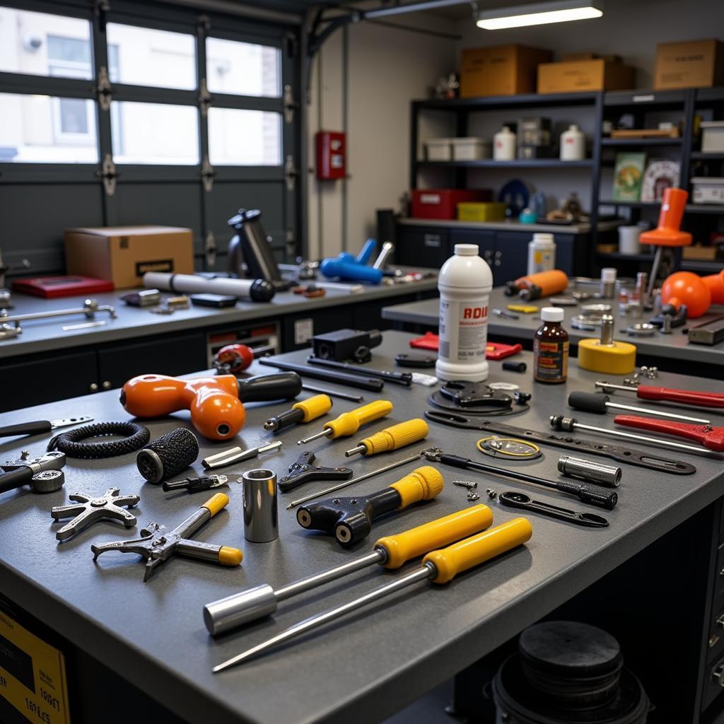 Various Car Trim Removal Tools on a Workbench