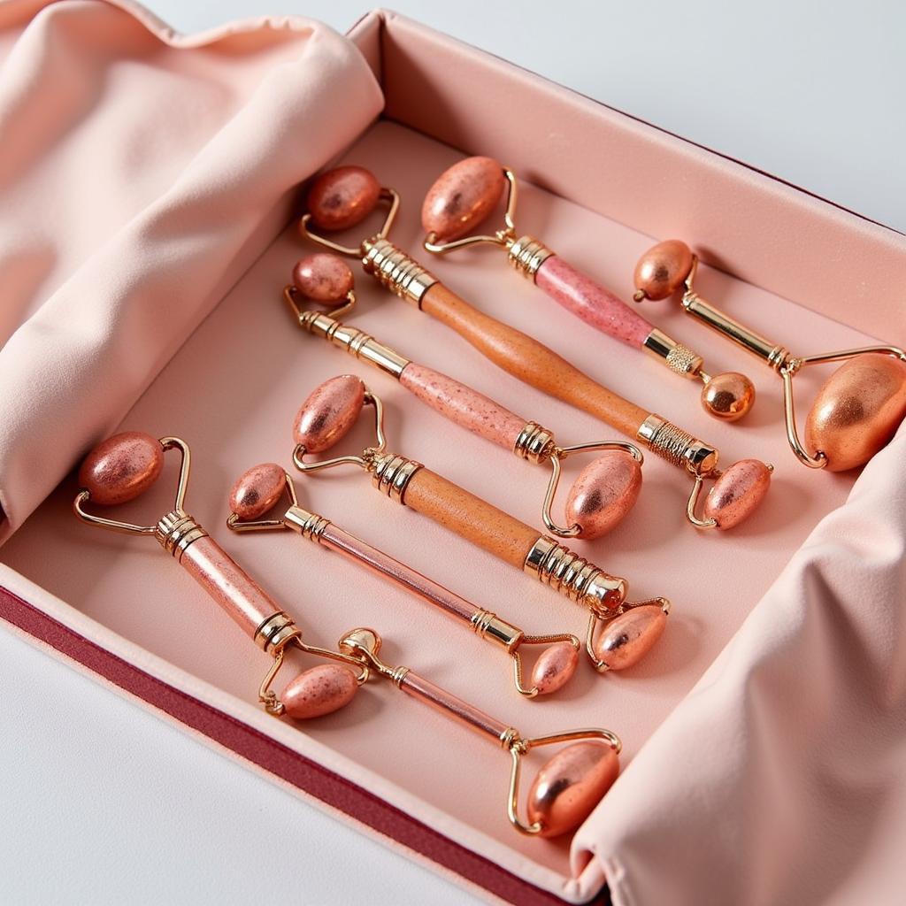 Various Rose Gold Skincare Tools on Display