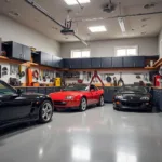 Optimizing vertical space with shelving and cabinets in a three-car garage