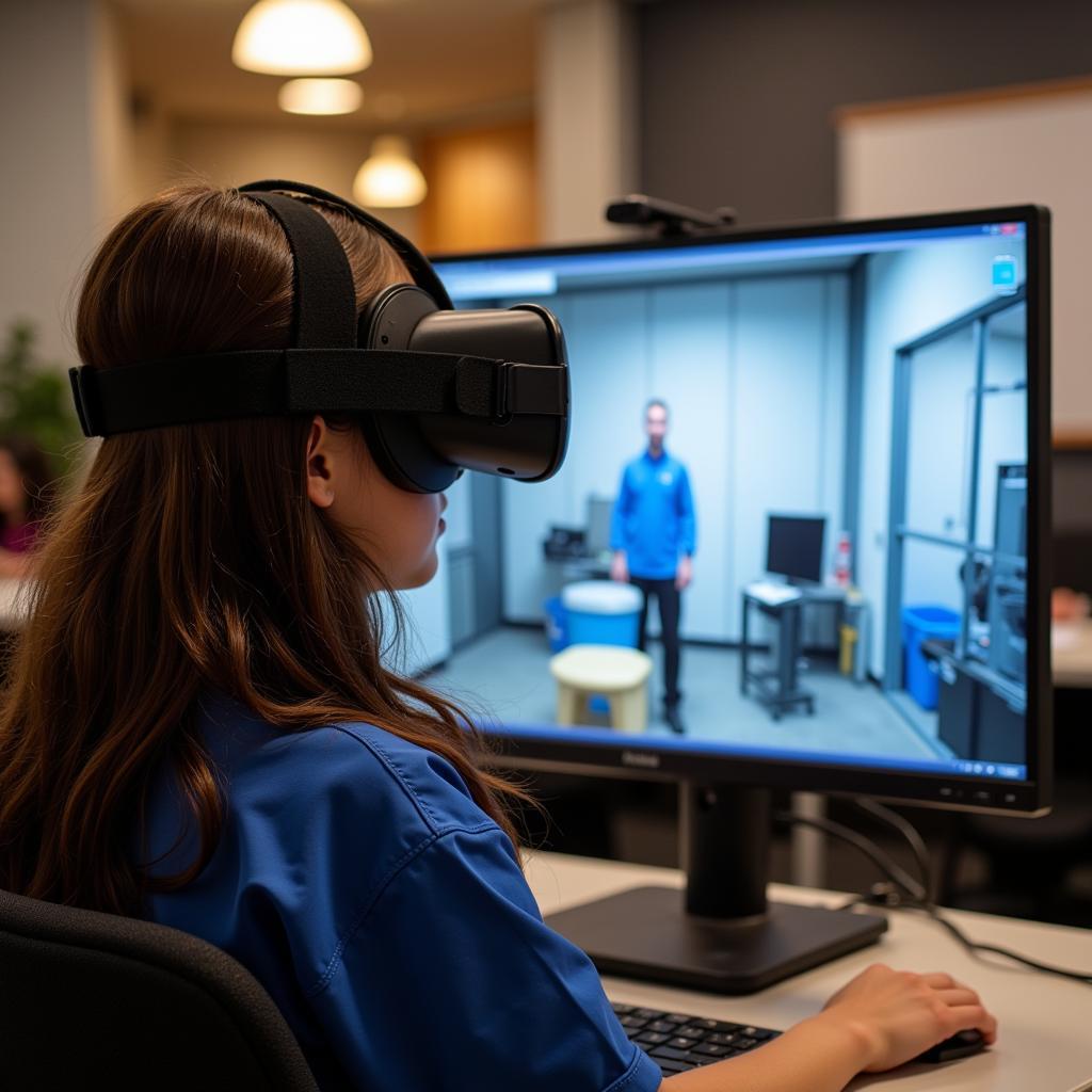 Student participating in a virtual career simulation