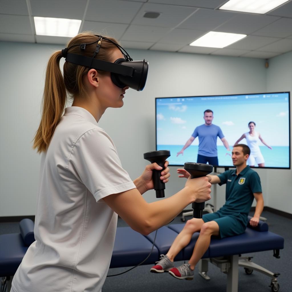 Patient using VR for rehabilitation exercises