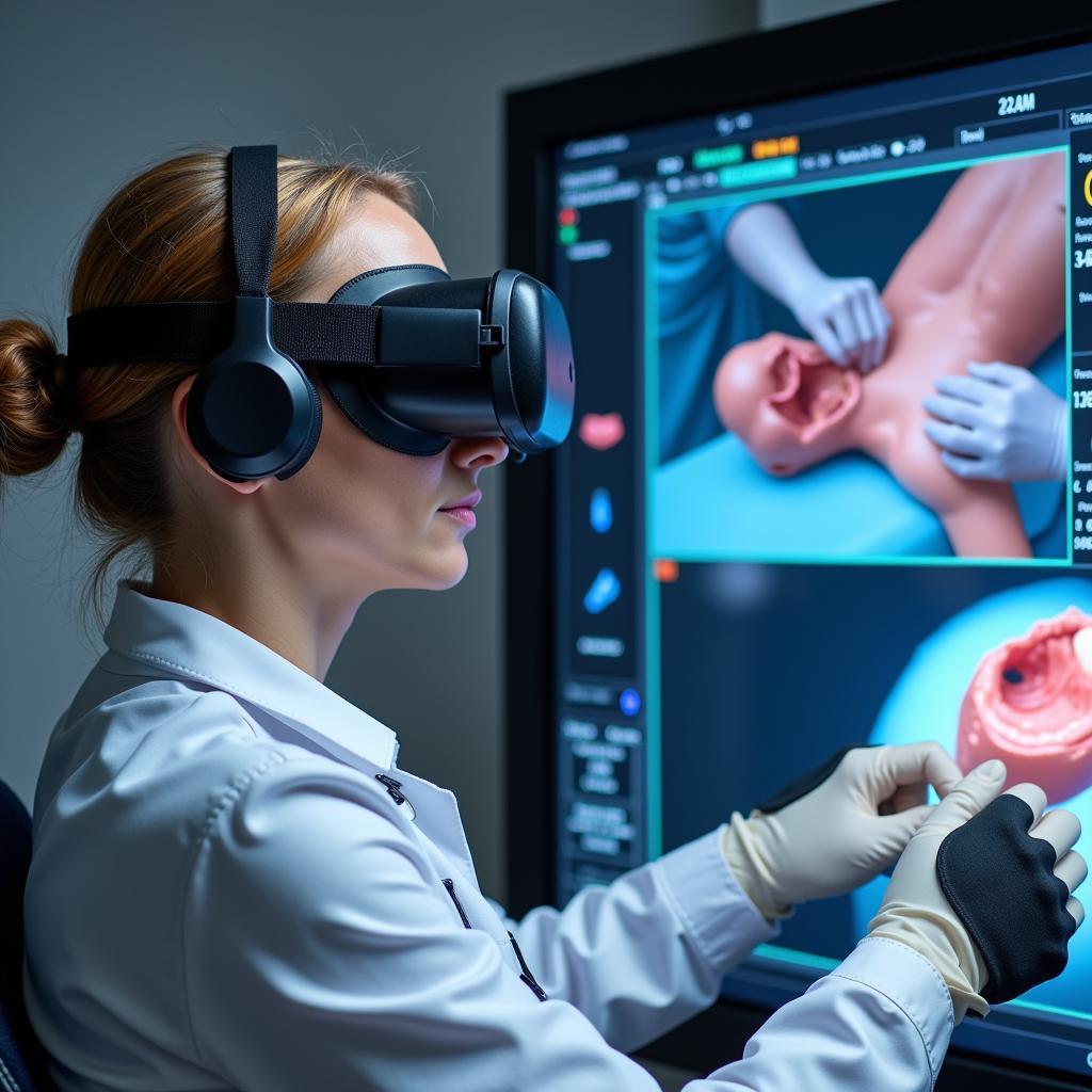 Doctor training on a VR surgical simulator