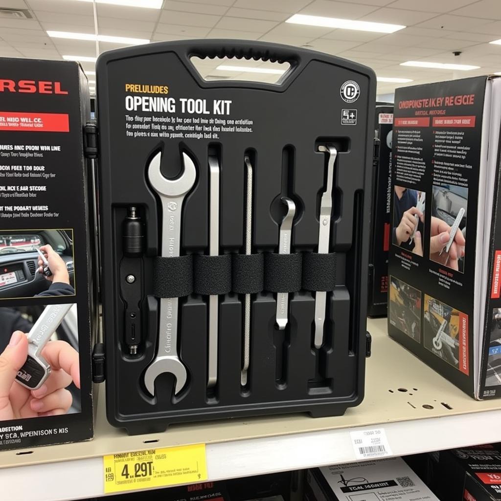 A close-up view of a car opening tool kit at Walmart.