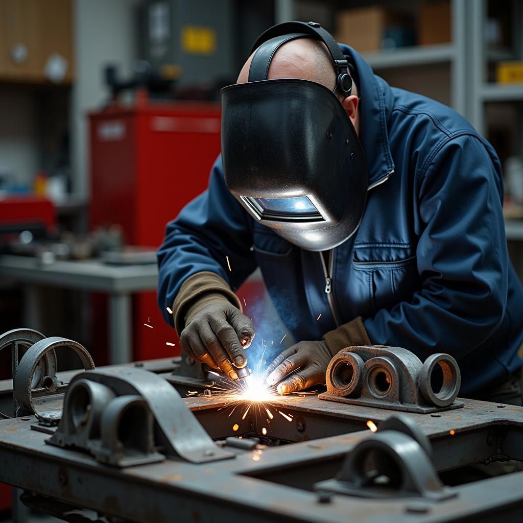 Welding Car Parts Together to Form Table Frame