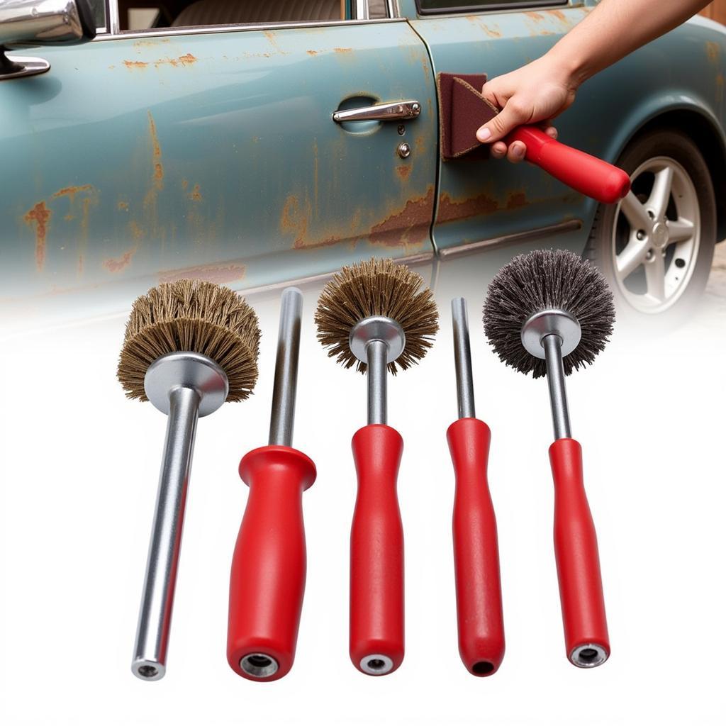 Wire Brush and Sandpaper for Car Rust Removal