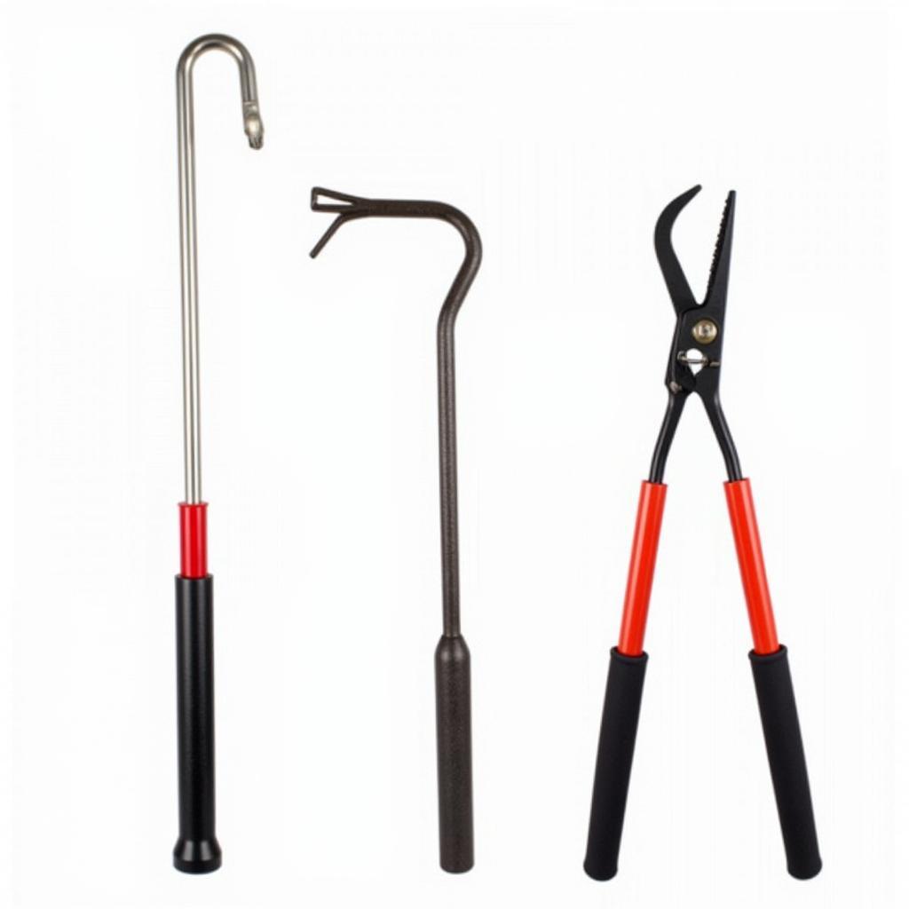 Various types of wire hook car tools showcasing different shapes and sizes