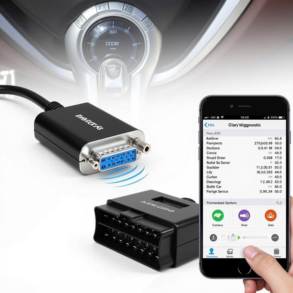 Wireless OBD2 Adapter Connected to Smartphone for Car Diagnostics