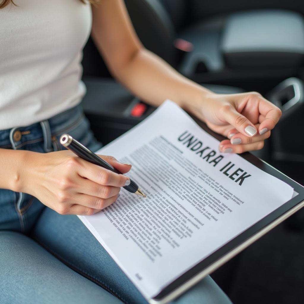 Woman Reviewing Car Insurance Policy