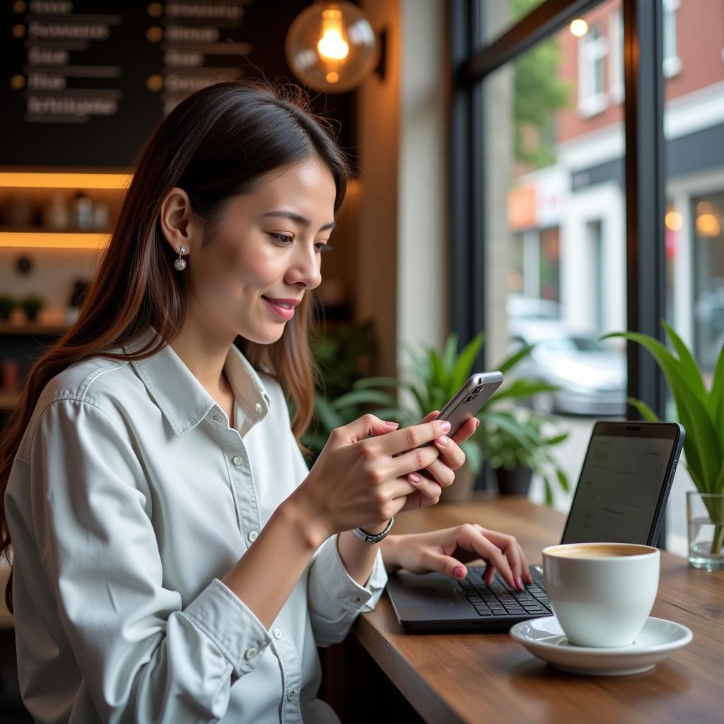 Woman Using a Car Finance Tool on Her Phone