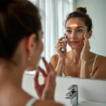 Woman analyzing her skin with a diagnostic device