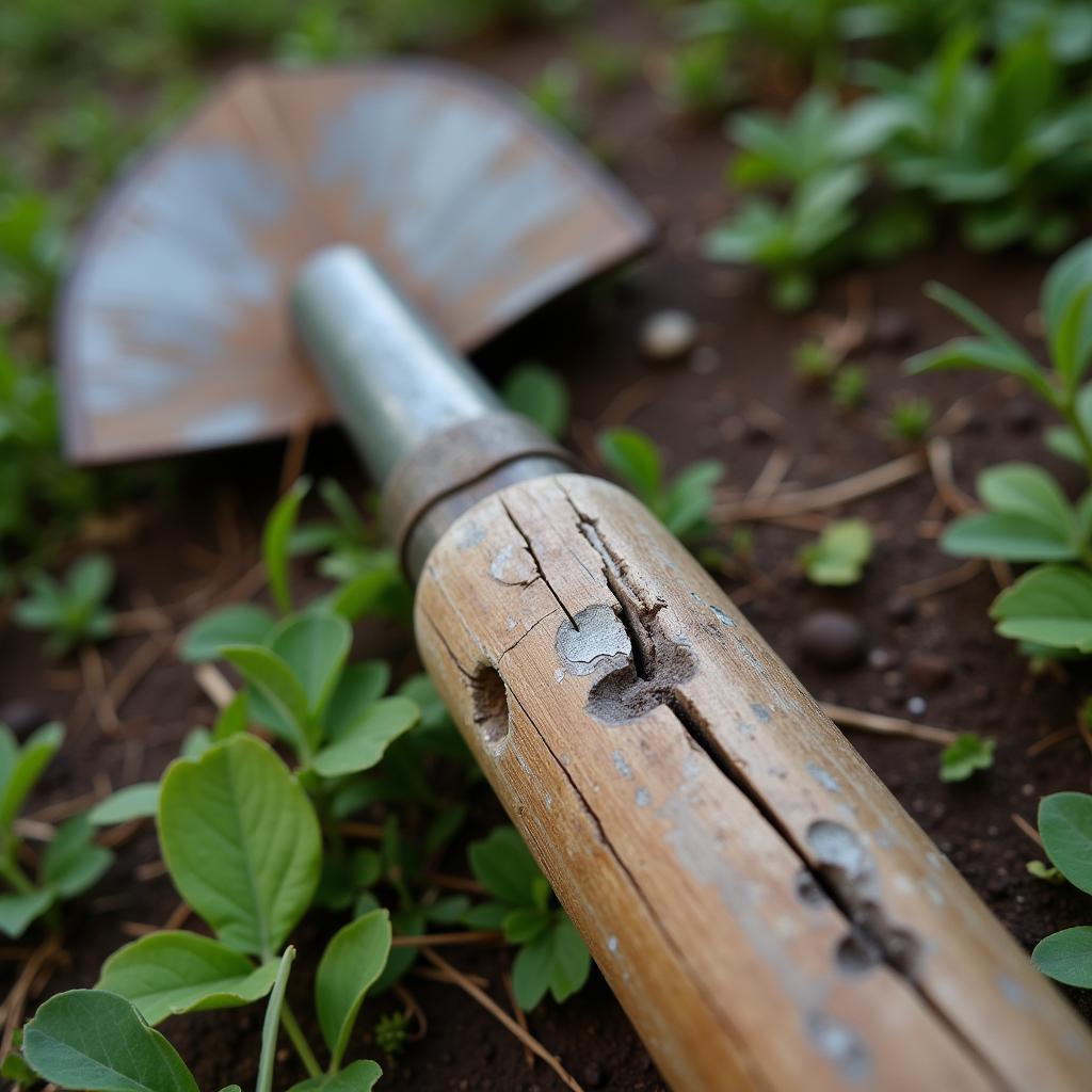 Damaged Wood Garden Tool Handle