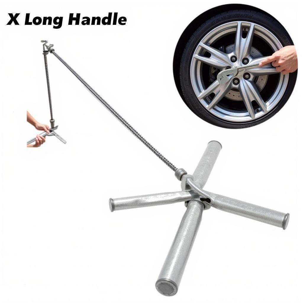 X-Shaped 4-Way Lug Wrench with Long Handle for Increased Leverage