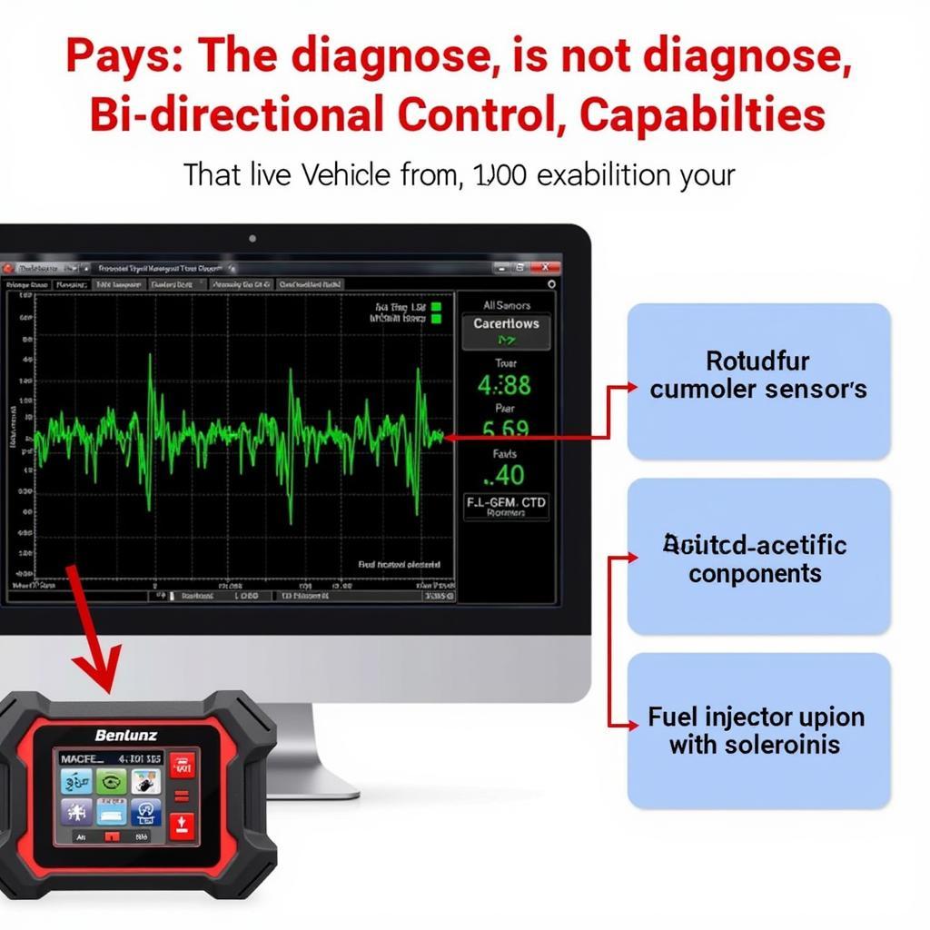 Screenshot of a car diagnostic tool displaying advanced features like live data graphing and component activation.