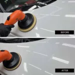 Air-powered polisher removing swirl marks from car paint