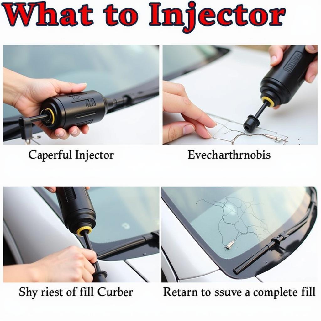 A person using a resin injector from a car windshield repair kit to fill a crack in a windshield.