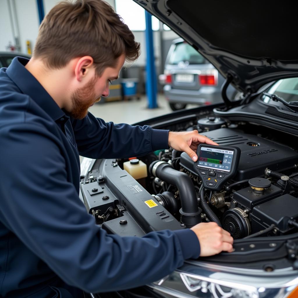 Mechanic Thoroughly Checking a Car During Appraisal Process