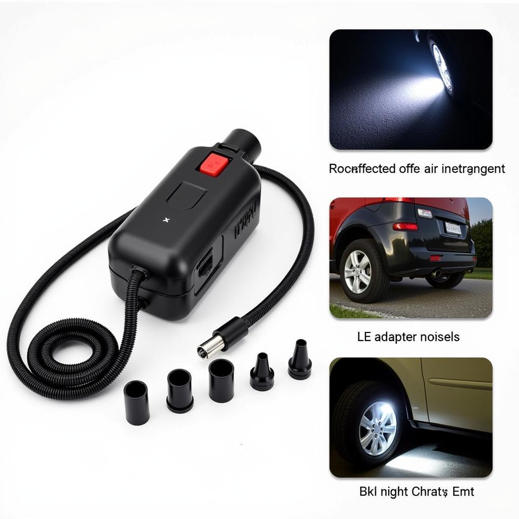 Auto XS 7-in-1 Car Emergency Power Tool showcasing its key features, including the air compressor, LED flashlight, power bank, and window breaker.