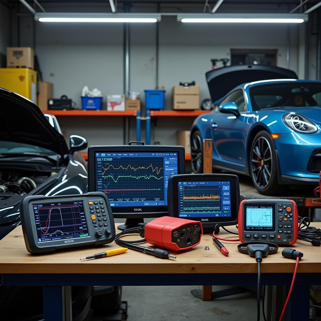 Modern Automotive Diagnostic Tools in a Garage