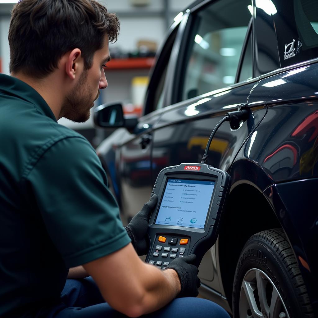 Automotive Technician Using Scan Tool