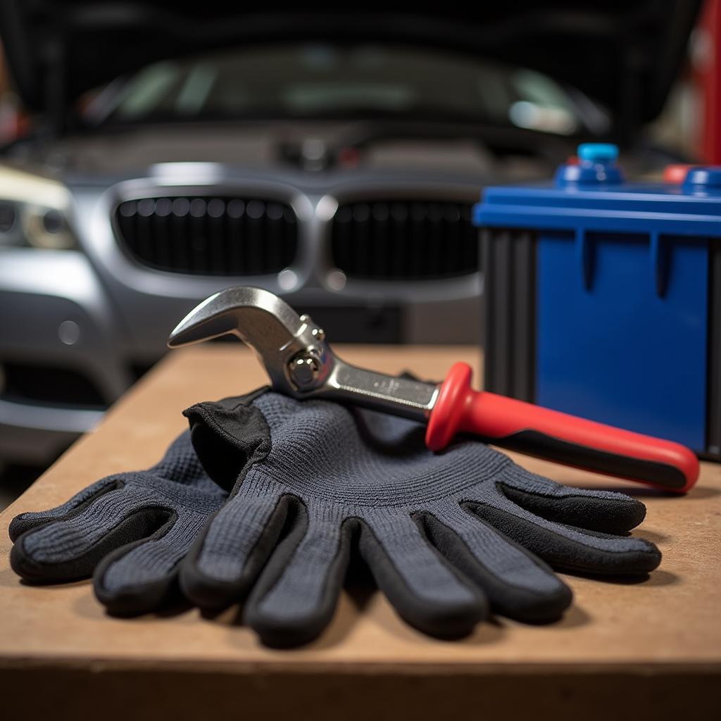 Essential Tools: Battery Terminal Wrench and Gloves