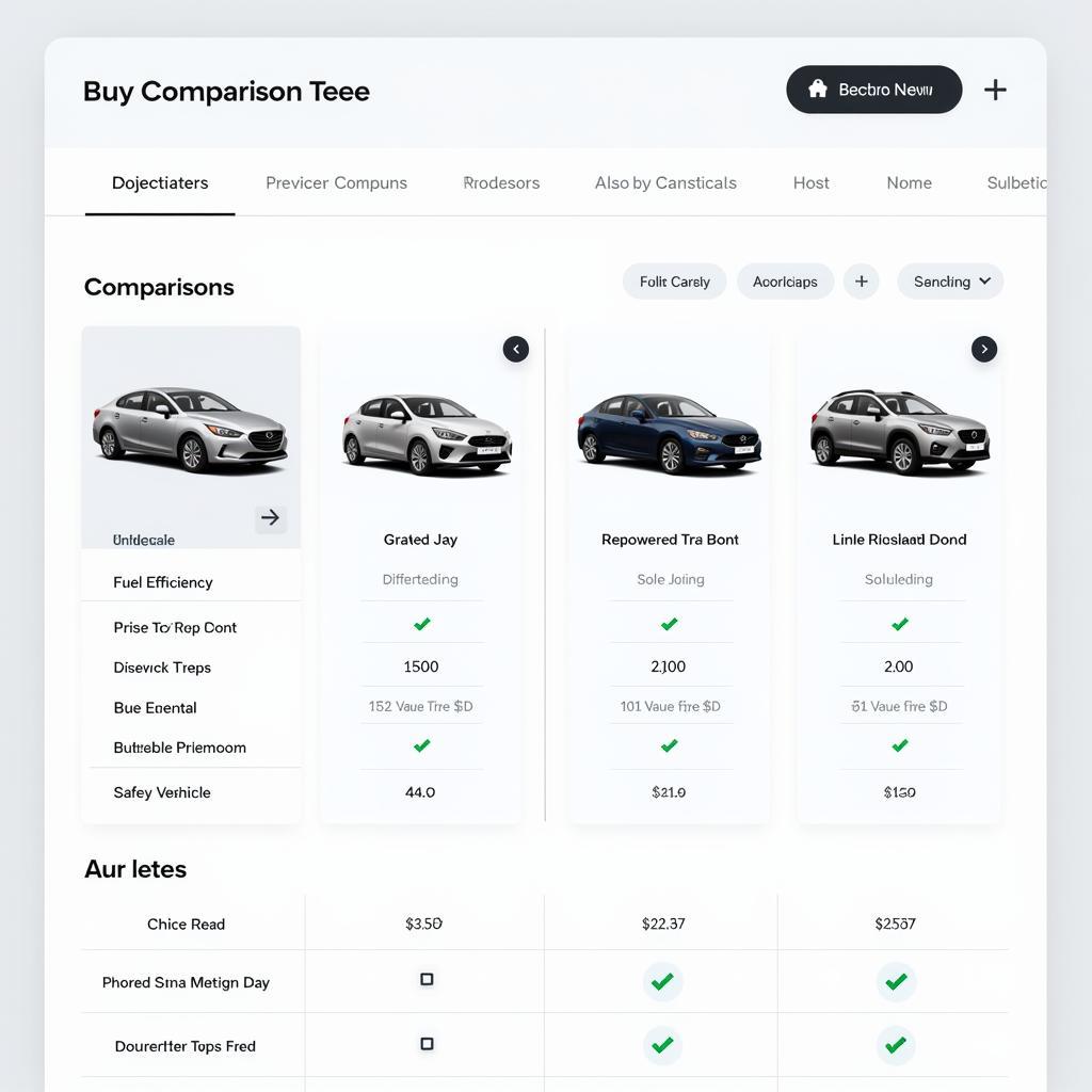 User-friendly interface of a car comparison tool showcasing different models and their specifications.