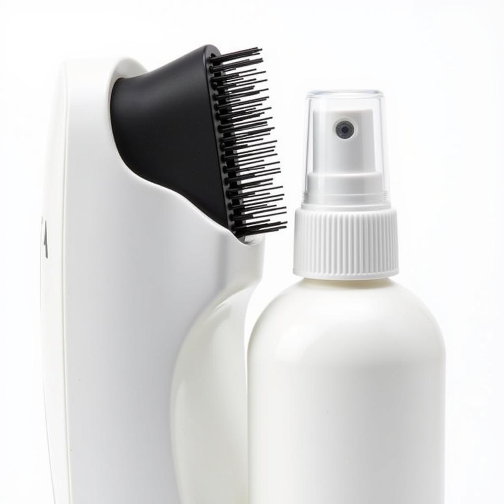 Edge control brush and spray bottle on a white background.