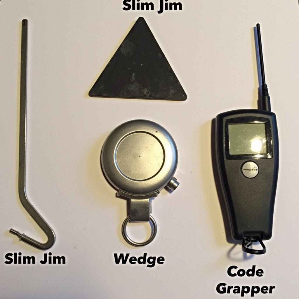 Car Break-In Tools: Slim Jim, Wedge, and Code Grabber