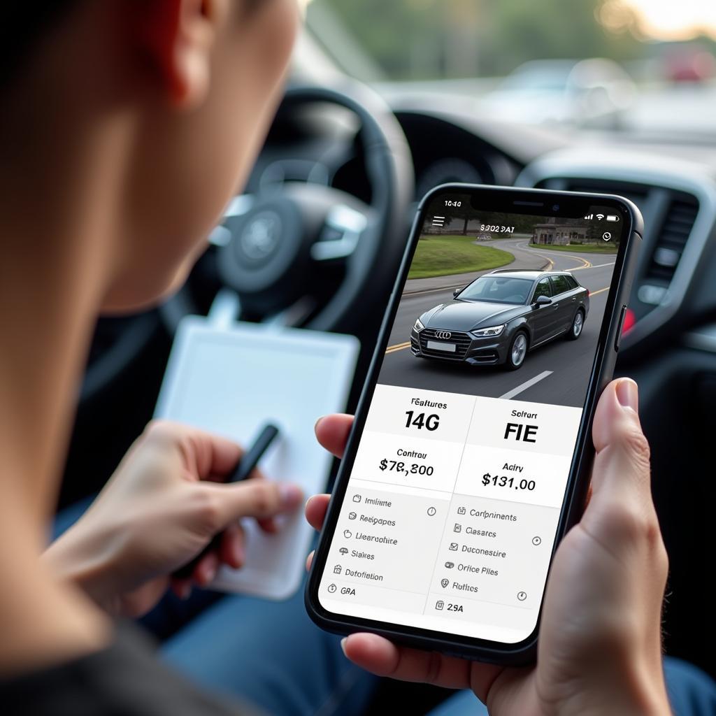 A person using a car comparison tool on their mobile phone.