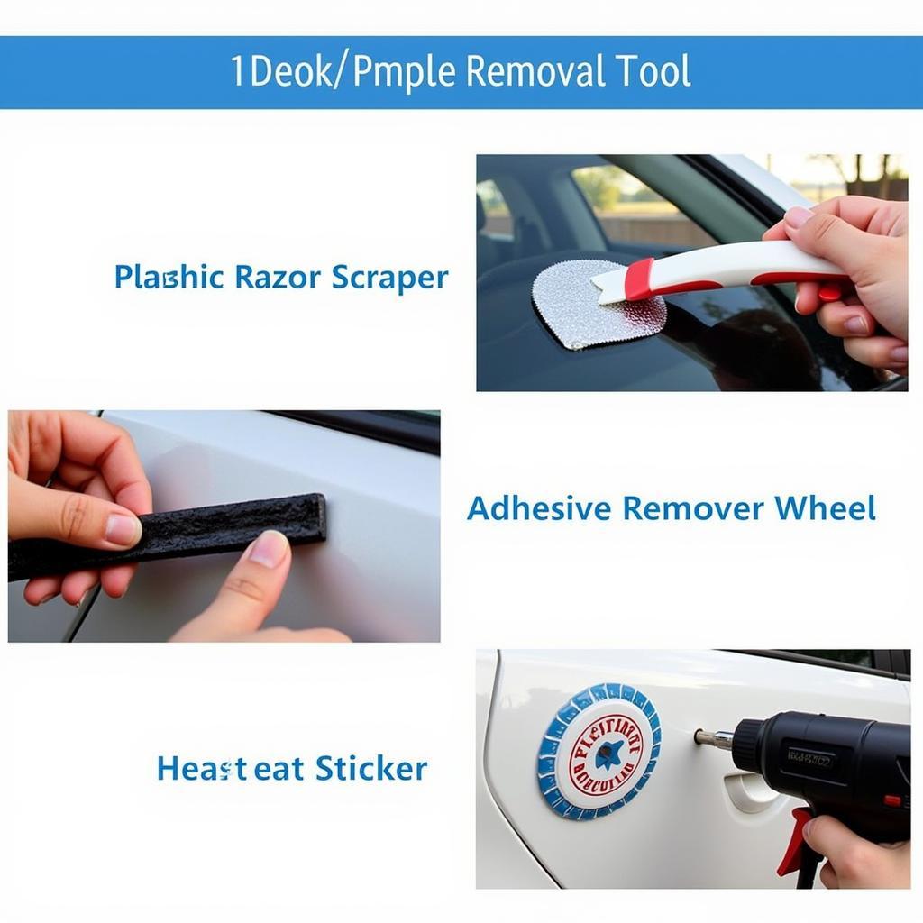 Car Decal Removal Tools: Plastic Razor Blade, Adhesive Remover Wheel, and Heat Gun