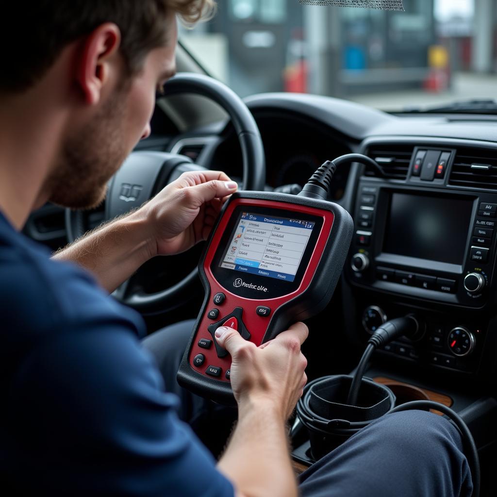 Mechanic Using a Car Diagnostic Tool