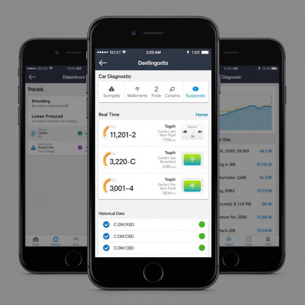 User interface of a car diagnostic tool smart phone app