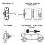 Various car door lock mechanisms requiring different unlocking tools