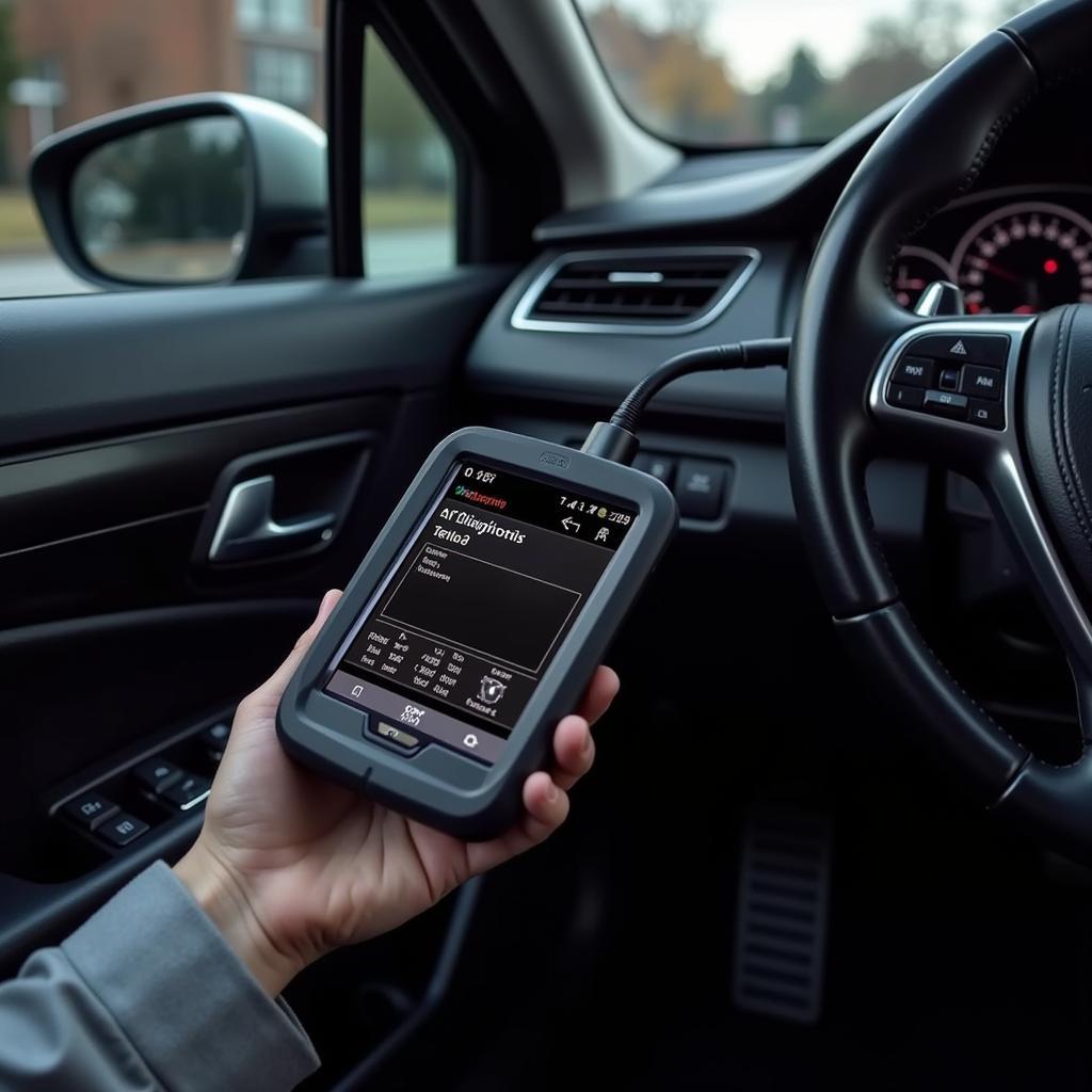 Car DRTM OBD2 Scanner Connected to a Car's OBD2 Port