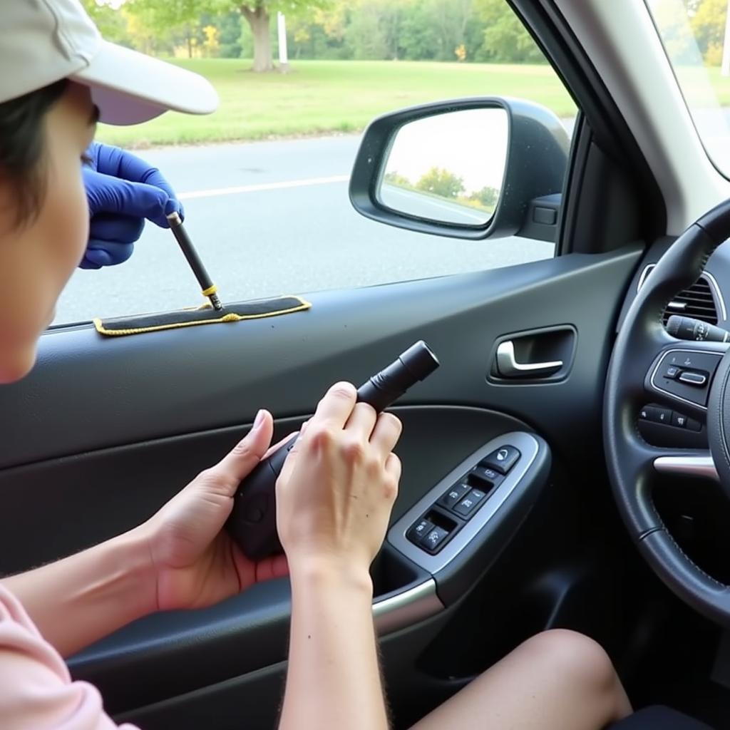 Car Emergency Extraction Tool in Use After Accident