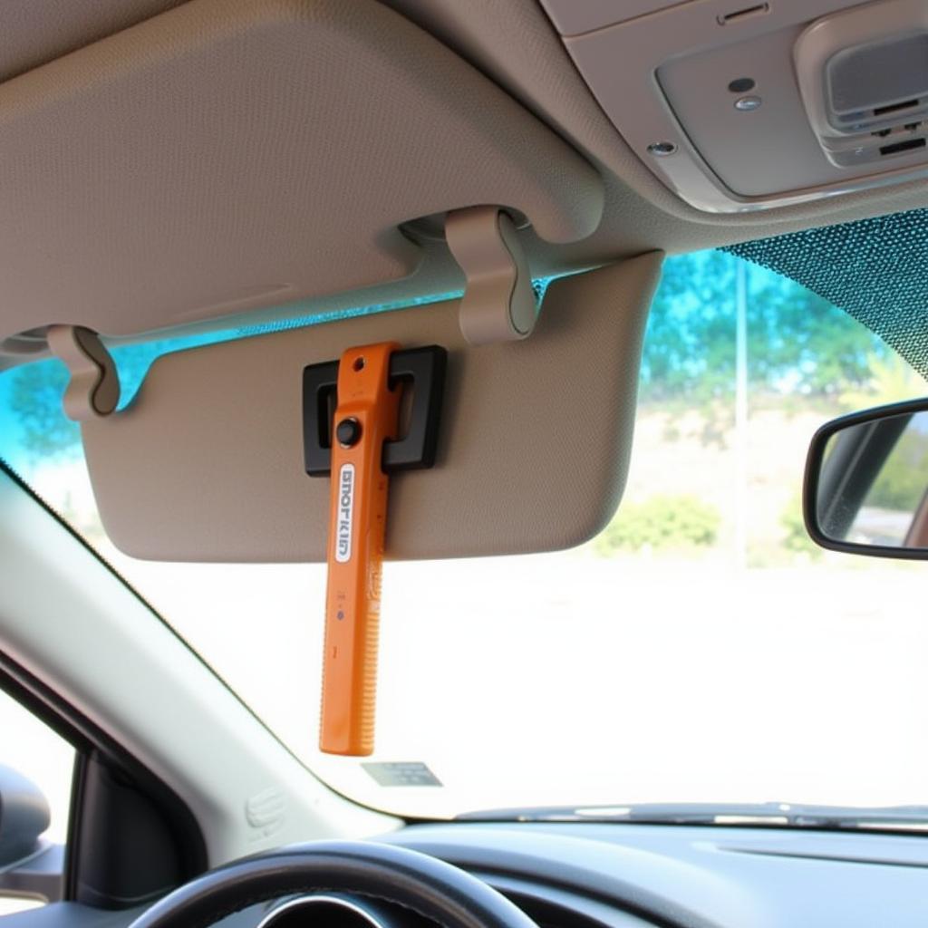 Car Escape Tool Mounted on Sun Visor