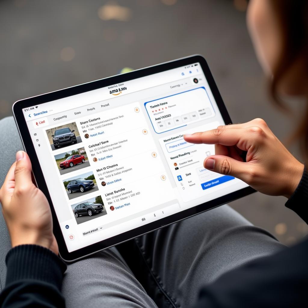 Car finder tools in action: A person using a tablet to search for a car online.