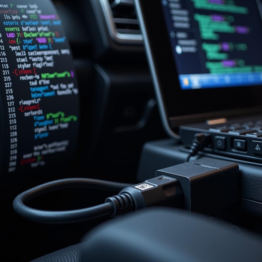 Car hacking tools being used to access a car's electronic control unit (ECU).