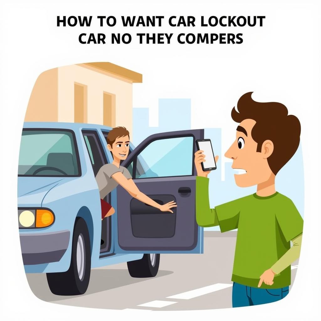 A frustrated person standing next to a locked car, holding a mobile phone