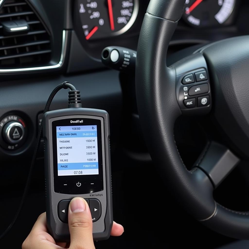 Car Odometer Change Tool Connected to a Car Dashboard