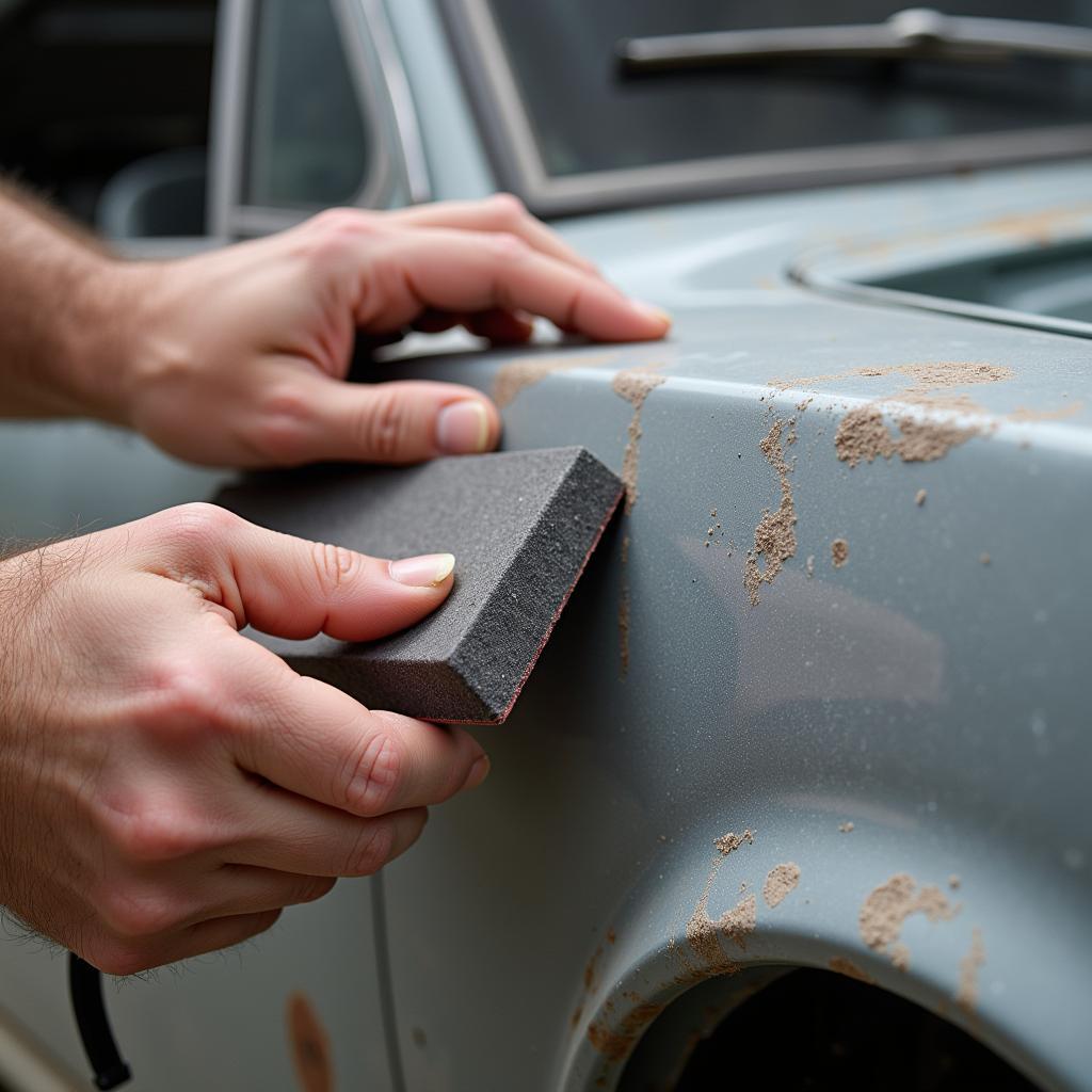 Sanding a car before painting