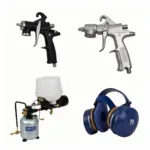 Spray guns, air compressor, and paint respirator for professional car painting