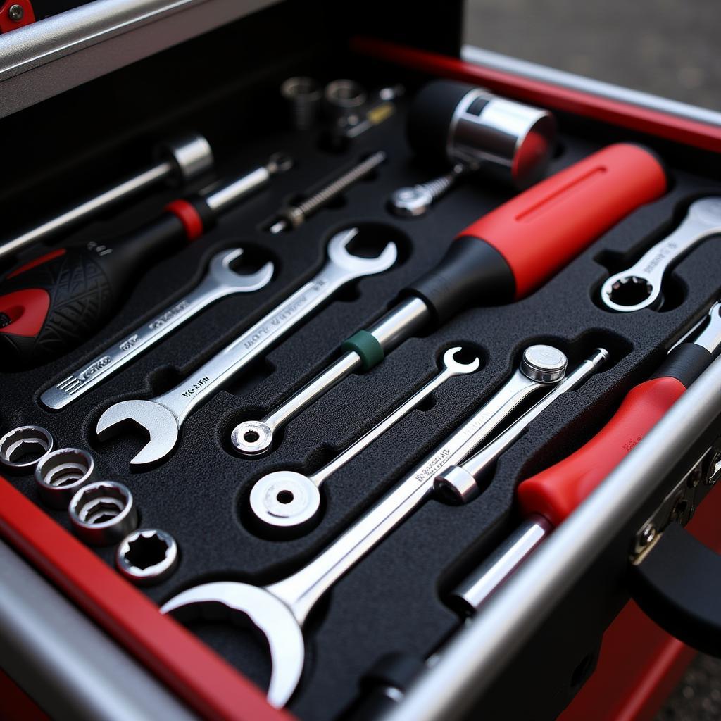 Essential Hand Tools in a Car Racing Tool Box