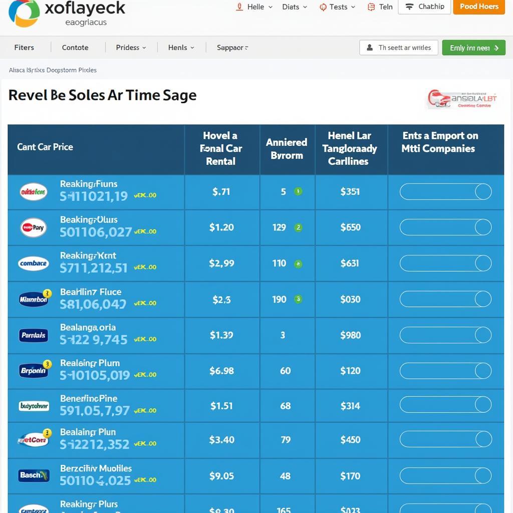 Comparing Prices on a Car Rental Tool