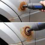 Using a Dremel tool to remove rust from a car