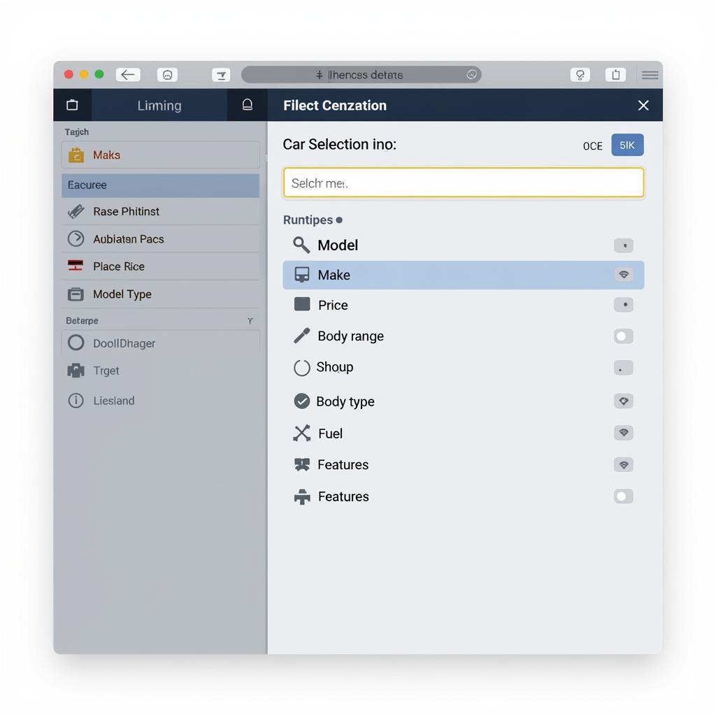 Modern Car Selection Tool Interface