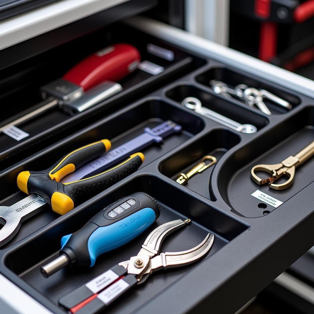 Organized Drawer in a Car Stereo Tool Cabinet