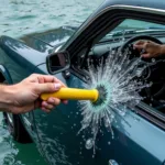 Car Submerged in Water, Escape with Hammer