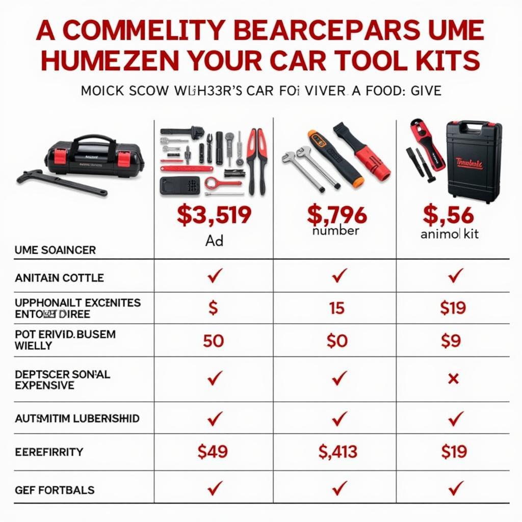 Car Tools Kit Price Comparison Chart